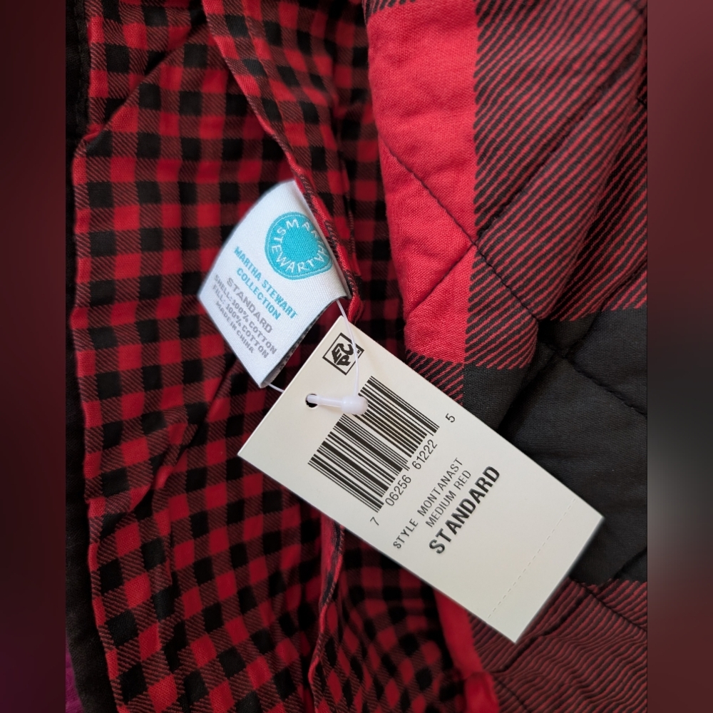 NIP Martha Stewart Montana Plaid Red Buffalo Check Quilted Standard Sham Cotton - Picture 6 of 10